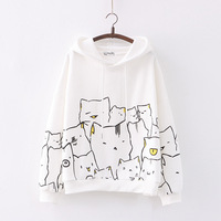 New college style cartoon multi cat printed hoodie - Thumbnail 3