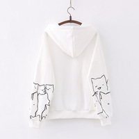 New college style cartoon multi cat printed hoodie - Thumbnail 4