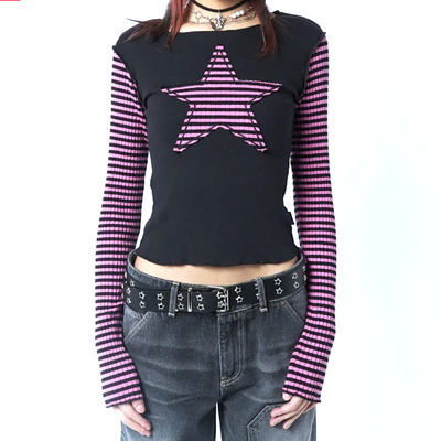 Star contrast color long sleeve shirt