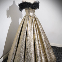 Sparkly Black and Gold Glitter Prom Dresses Ball Gown - Thumbnail 1