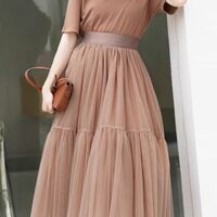 A-line Brown Knee Length Fluffy Tulle Skirt Outfit Women Custom Plus Size Layered Tulle Skirts - Thumbnail 4