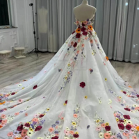 Glam Fairy Tulle Sweetheart 3D Floral Flowers Wedding Dress, Floral Formal Dress KPP1692 - Thumbnail 2