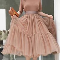 A-line Brown Fluffy Tulle Midi Skirt Holiday Outfit Women Custom Plus Size Layered Tulle Skirts - Thumbnail 3