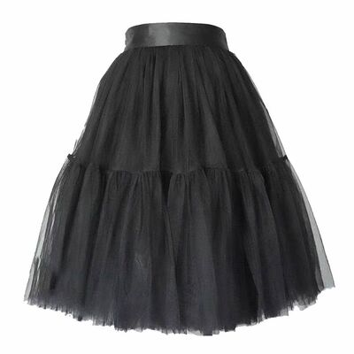 Black a-line knee length tulle skirt holiday outfit women custom plus size black layered tulle skirts
