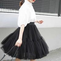 Black A-line Tulle Midi Skirt Black Midi Fluffy Skirt Women Custom Plus Size Black Layered Tulle Skirts - Thumbnail 3