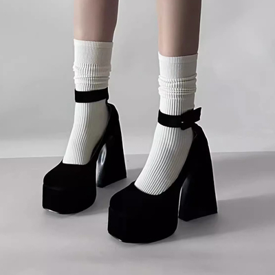 Black platform mary jane pumps heels