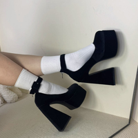 Black Platform Mary Jane Pumps Heels - Thumbnail 4