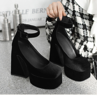 Black Platform Mary Jane Pumps Heels - Thumbnail 3
