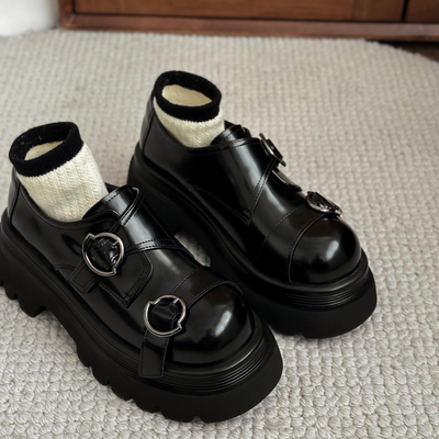 Jk black platform leather shoes 