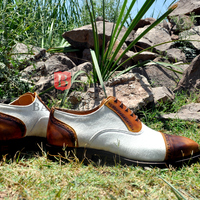 Handmade leather oxfords shoes premium leather two tone leather toe cap lace up men dress shoes - Thumbnail 1