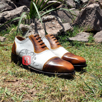 Handmade leather oxfords shoes premium leather two tone leather toe cap lace up men dress shoes - Thumbnail 2