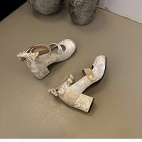 Vintage Velvet Little Heart Mary Jane Pumps Heels - Thumbnail 3