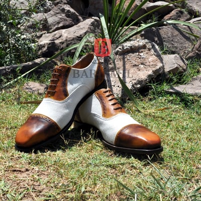 Handmade leather oxfords shoes premium leather two tone leather toe cap lace up men dress shoes