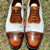 Handmade leather oxfords shoes premium leather two tone leather toe cap lace up men dress shoes - Thumbnail 3