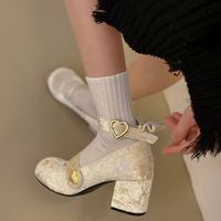 Vintage Velvet Little Heart Mary Jane Pumps Heels - Thumbnail 1