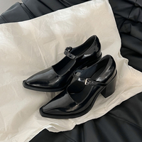Retro Black Pointed Toe Mary Jane Pumps Heels - Thumbnail 4