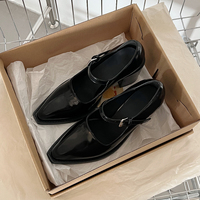 Retro Black Pointed Toe Mary Jane Pumps Heels - Thumbnail 3