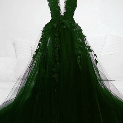 Deep v neck prom dresses with lace appliques - Thumbnail 2