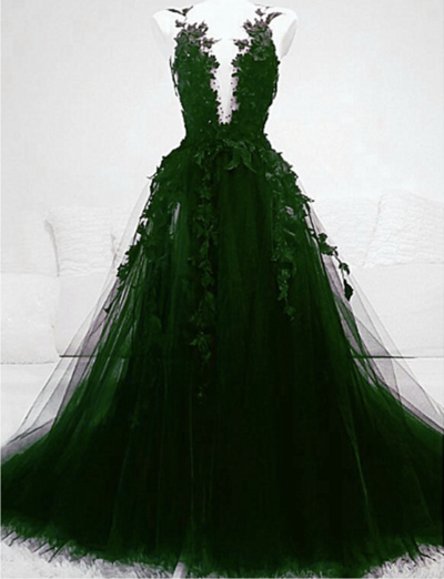 Deep V Neck Prom Dresses with Lace Appliques