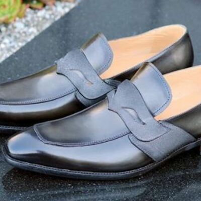 Burnished blue tone stylish men premium leather moccasins casual dress shoes