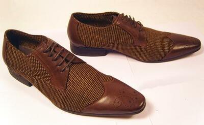 Men's Retro Tweed Brogue Toe Derby Brown Formal Dress Handmade Leather Shoes