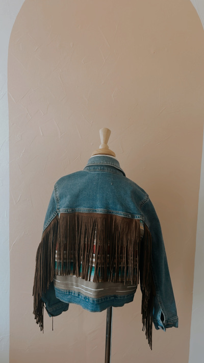 Calico denim fringe jacket girls size 8