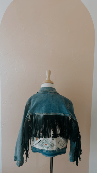 Apache denim fringe jacket girls 6/7
