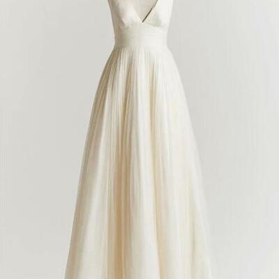 Simple deep v neck long prom dresses - Thumbnail 2