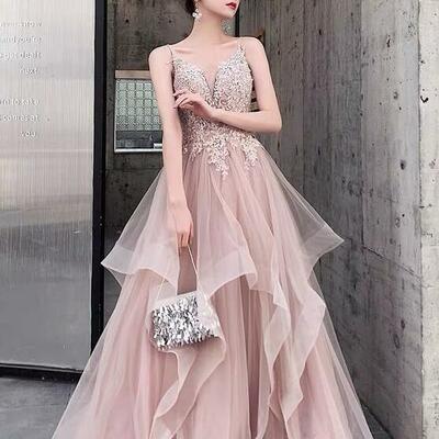 Spaghetti strap a line long prom dresses evening gowns with lace up