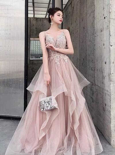 Spaghetti Strap A Line Long Prom Dresses Evening Gowns With Lace Up