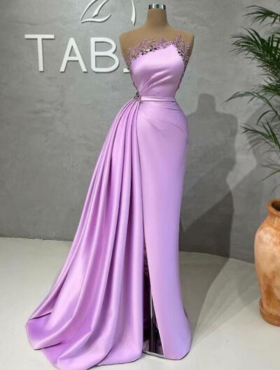 Simple A Line Pink Lace Applique Prom Dress With Beaded 