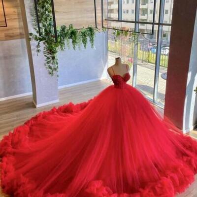 Elegant mermaid tulle long red sexy evening dresses - Thumbnail 5