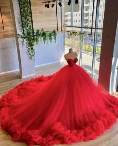 Elegant Mermaid Tulle Long Red Sexy Evening Dresses