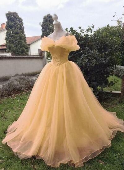Princess Yellow Tulle Formal Prom Dresses
