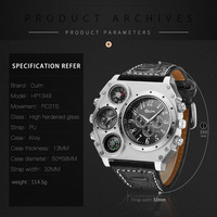 Young Mens Watches Large Case Dual Time Zones Strap Quartz Causal Watch HP1349 - Thumbnail 2