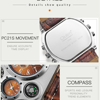 Young Mens Watches Large Case Dual Time Zones Strap Quartz Causal Watch HP1349 - Thumbnail 4