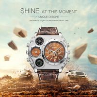 Young Mens Watches Large Case Dual Time Zones Strap Quartz Causal Watch HP1349 - Thumbnail 7