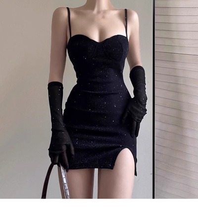 Sparkling Diamond Slimming Dress With Gloves
