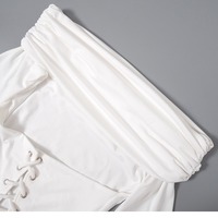 Lace Up Off Shoulder White Dress - Thumbnail 3