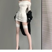 Lace Up Off Shoulder White Dress - Thumbnail 2