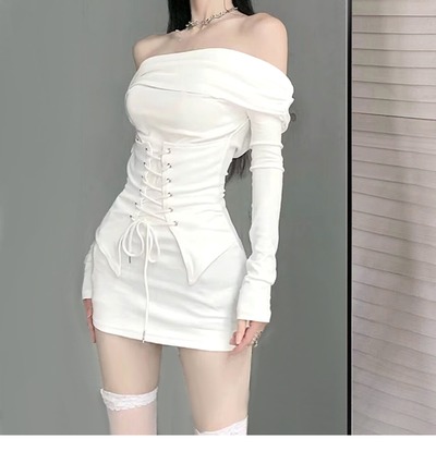 Lace Up Off Shoulder White Dress