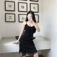 Sexy V-neck Tassel Splicing Sequin Party Dress - Thumbnail 6