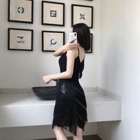 Sexy V-neck Tassel Splicing Sequin Party Dress - Thumbnail 7