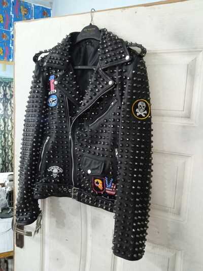 Crafted Leather Punk Studded Brando Men's Motorcycle Leather Jacket