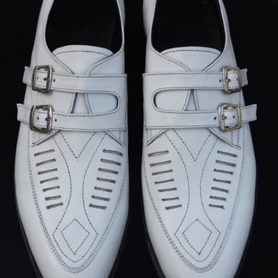 Crafted leather new handmade men's white leather duckies monk strap loafer shoes - Thumbnail 5
