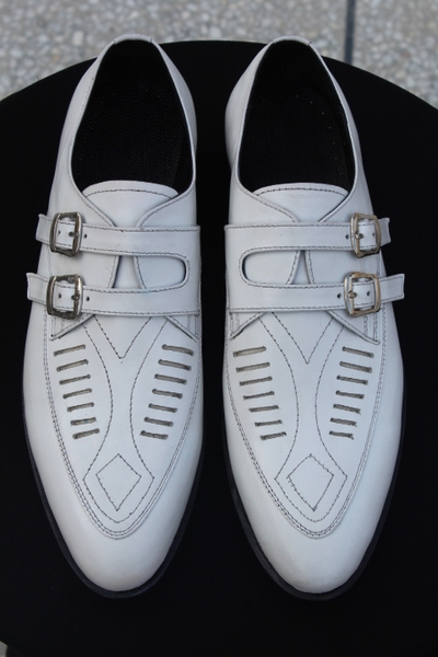 Crafted Leather New Handmade Men's White Leather Duckies Monk Strap Loafer Shoes