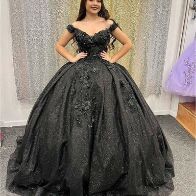 Ball gown black sweet 16 dress off shoulder quinceanera dresses beaded - Thumbnail 1