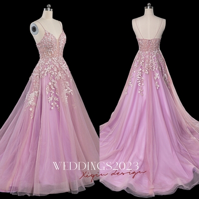 Beautiful fans a-line v neck prom dress sleeveless long floor-length lace tulle with beading evening dress