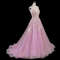 Beautiful Fans A-line V Neck Prom Dress Sleeveless Long Floor-Length Lace Tulle With Beading Evening Dress - Thumbnail 5