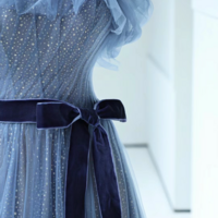 Blue Sequins Bow Sash Prom Dresses A-Line Princess Strapless Sleeveless Backless Floor-Length Long Formal Dresses G-2180 - Thumbnail 4